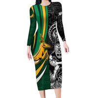 Custom New Zealand and South Africa Rugby Family Matching Long Sleeve Bodycon Dress and Hawaiian Shirt Silver Fern Protea Pattern World Cup 2023 - Wonder Print Shop