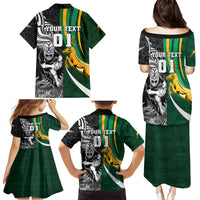 Custom New Zealand and South Africa Rugby Family Matching Puletasi Dress and Hawaiian Shirt Silver Fern Protea Pattern World Cup 2023 - Wonder Print Shop