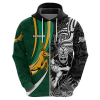 Custom New Zealand and South Africa Rugby Hoodie Silver Fern Protea Pattern World Cup 2023 - Wonder Print Shop