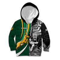 Custom New Zealand and South Africa Rugby Kid Hoodie Silver Fern Protea Pattern World Cup 2023 - Wonder Print Shop