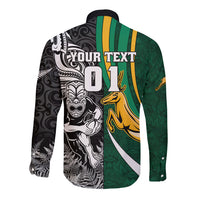 Custom New Zealand and South Africa Rugby Long Sleeve Button Shirt Silver Fern Protea Pattern World Cup 2023 - Wonder Print Shop