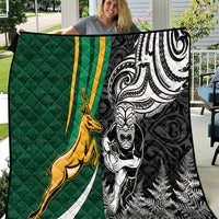 Custom New Zealand and South Africa Rugby Quilt Silver Fern Protea Pattern World Cup 2023 - Wonder Print Shop