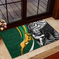 Custom New Zealand and South Africa Rugby Rubber Doormat Silver Fern Protea Pattern World Cup 2023 - Wonder Print Shop