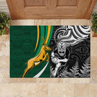 Custom New Zealand and South Africa Rugby Rubber Doormat Silver Fern Protea Pattern World Cup 2023 - Wonder Print Shop
