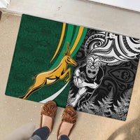 Custom New Zealand and South Africa Rugby Rubber Doormat Silver Fern Protea Pattern World Cup 2023 - Wonder Print Shop
