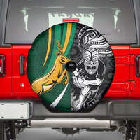 Custom New Zealand and South Africa Rugby Spare Tire Cover Silver Fern Protea Pattern World Cup 2023 - Wonder Print Shop