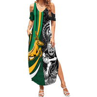 Custom New Zealand and South Africa Rugby Summer Maxi Dress Silver Fern Protea Pattern World Cup 2023 - Wonder Print Shop
