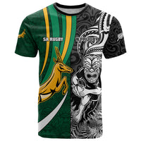 Custom New Zealand and South Africa Rugby T Shirt Silver Fern Protea Pattern World Cup 2023 - Wonder Print Shop