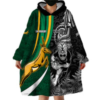 Custom New Zealand and South Africa Rugby Wearable Blanket Hoodie Silver Fern Protea Pattern World Cup 2023 - Wonder Print Shop
