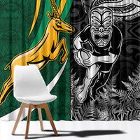 Custom New Zealand and South Africa Rugby Window Curtain Silver Fern Protea Pattern World Cup 2023 - Wonder Print Shop