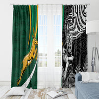 Custom New Zealand and South Africa Rugby Window Curtain Silver Fern Protea Pattern World Cup 2023 - Wonder Print Shop