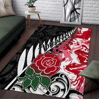 Custom New Zealand and England Rugby Area Rug Silver Fern With Red Rose World Cup 2023 - Wonder Print Shop