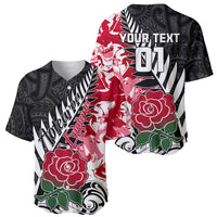 Custom New Zealand and England Rugby Baseball Jersey Silver Fern With Red Rose World Cup 2023 - Wonder Print Shop