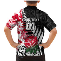 Custom New Zealand and England Rugby Family Matching Mermaid Dress and Hawaiian Shirt Silver Fern With Red Rose World Cup 2023 - Wonder Print Shop