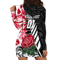 Custom New Zealand and England Rugby Hoodie Dress Silver Fern With Red Rose World Cup 2023 - Wonder Print Shop