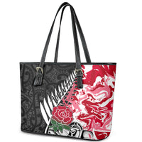 Custom New Zealand and England Rugby Leather Tote Bag Silver Fern With Red Rose World Cup 2023 - Wonder Print Shop
