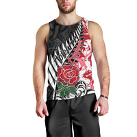 Custom New Zealand and England Rugby Men Tank Top Silver Fern With Red Rose World Cup 2023 - Wonder Print Shop