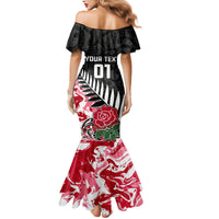 Custom New Zealand and England Rugby Mermaid Dress Silver Fern With Red Rose World Cup 2023 - Wonder Print Shop