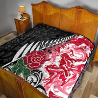 Custom New Zealand and England Rugby Quilt Silver Fern With Red Rose World Cup 2023 - Wonder Print Shop