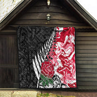 Custom New Zealand and England Rugby Quilt Silver Fern With Red Rose World Cup 2023 - Wonder Print Shop