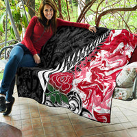Custom New Zealand and England Rugby Quilt Silver Fern With Red Rose World Cup 2023 - Wonder Print Shop
