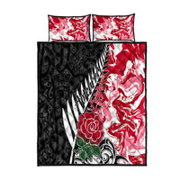 Custom New Zealand and England Rugby Quilt Bed Set Silver Fern With Red Rose World Cup 2023 - Wonder Print Shop