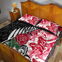 Custom New Zealand and England Rugby Quilt Bed Set Silver Fern With Red Rose World Cup 2023 - Wonder Print Shop