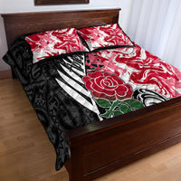 Custom New Zealand and England Rugby Quilt Bed Set Silver Fern With Red Rose World Cup 2023 - Wonder Print Shop