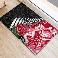 Custom New Zealand and England Rugby Rubber Doormat Silver Fern With Red Rose World Cup 2023 - Wonder Print Shop