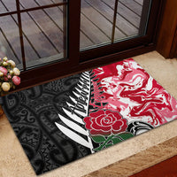 Custom New Zealand and England Rugby Rubber Doormat Silver Fern With Red Rose World Cup 2023 - Wonder Print Shop