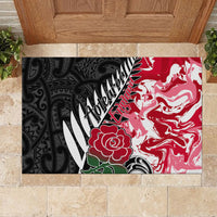 Custom New Zealand and England Rugby Rubber Doormat Silver Fern With Red Rose World Cup 2023 - Wonder Print Shop