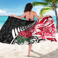 Custom New Zealand and England Rugby Sarong Silver Fern With Red Rose World Cup 2023 - Wonder Print Shop