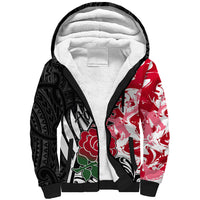 Custom New Zealand and England Rugby Sherpa Hoodie Silver Fern With Red Rose World Cup 2023 - Wonder Print Shop
