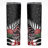 New Zealand and England Rugby Skinny Tumbler Silver Fern With Red Rose - Wonder Print Shop