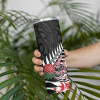 New Zealand and England Rugby Skinny Tumbler Silver Fern With Red Rose - Wonder Print Shop