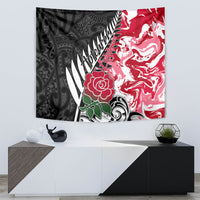 Custom New Zealand and England Rugby Tapestry Silver Fern With Red Rose World Cup 2023 - Wonder Print Shop