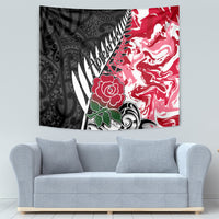 Custom New Zealand and England Rugby Tapestry Silver Fern With Red Rose World Cup 2023 - Wonder Print Shop