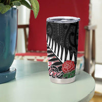 New Zealand and England Rugby Tumbler Cup Silver Fern With Red Rose - Wonder Print Shop
