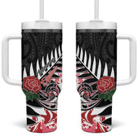 New Zealand and England Rugby Tumbler With Handle Silver Fern With Red Rose - Wonder Print Shop