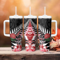 New Zealand and England Rugby Tumbler With Handle Silver Fern With Red Rose - Wonder Print Shop