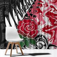 Custom New Zealand and England Rugby Window Curtain Silver Fern With Red Rose World Cup 2023 - Wonder Print Shop