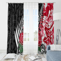 Custom New Zealand and England Rugby Window Curtain Silver Fern With Red Rose World Cup 2023 - Wonder Print Shop