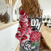 Custom New Zealand and England Rugby Women Casual Shirt Silver Fern With Red Rose World Cup 2023 - Wonder Print Shop