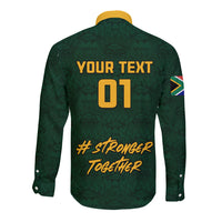 Custom South Africa Rugby Long Sleeve Button Shirt Stronger Together Stronger Forever Bokke World Cup 2023 - Wonder Print Shop