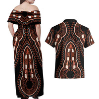 African Dashiki Pattern Vintage Couples Matching Off Shoulder Maxi Dress and Hawaiian Shirt - Wonder Print Shop