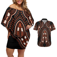 African Dashiki Pattern Vintage Couples Matching Off Shoulder Short Dress and Hawaiian Shirt - Wonder Print Shop