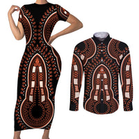 African Dashiki Pattern Vintage Couples Matching Short Sleeve Bodycon Dress and Long Sleeve Button Shirt - Wonder Print Shop