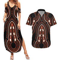African Dashiki Pattern Vintage Couples Matching Summer Maxi Dress and Hawaiian Shirt - Wonder Print Shop
