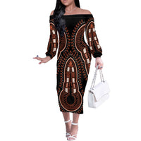 African Dashiki Pattern Vintage Off The Shoulder Long Sleeve Dress - Wonder Print Shop