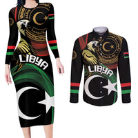 Personalized Libya Couples Matching Long Sleeve Bodycon Dress and Long Sleeve Button Shirt White Star And Crescent - Wonder Print Shop